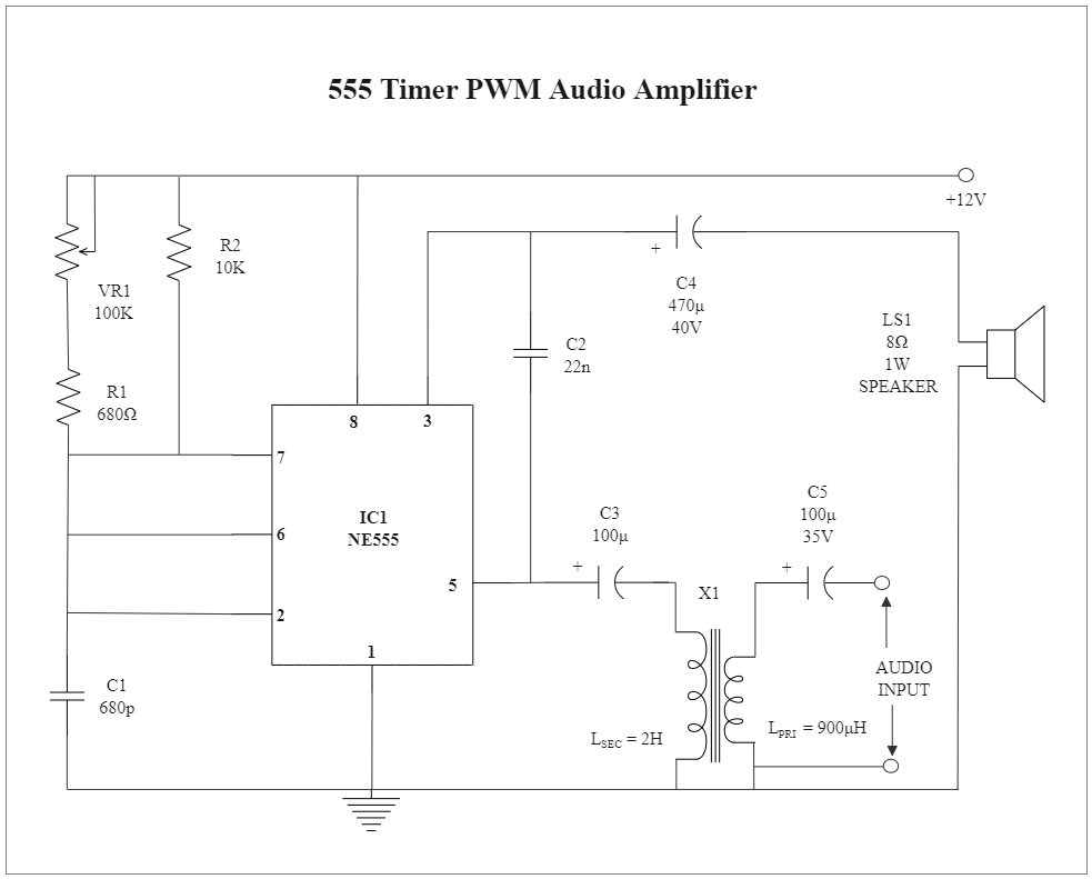 555 Timer PWM Audio Circuit Diagram