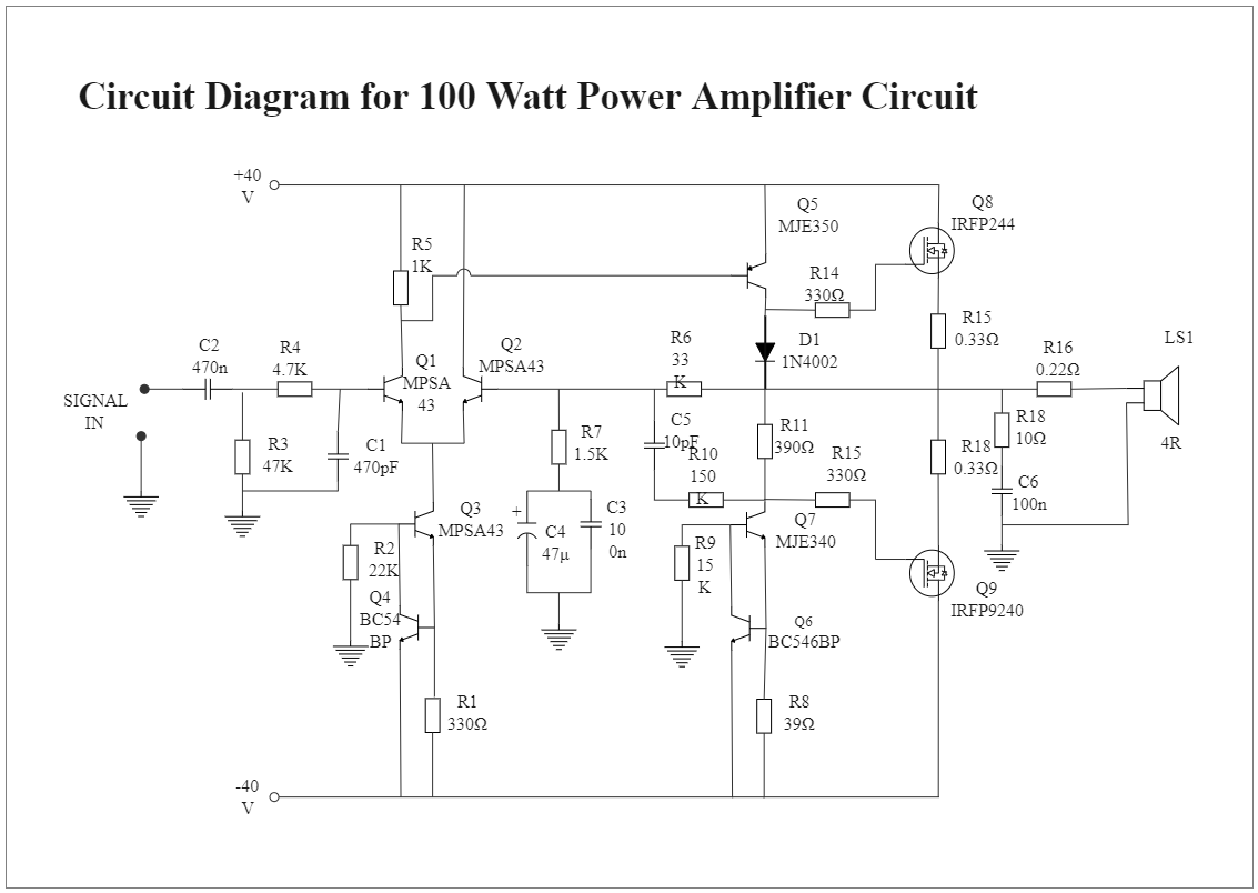 100-watt Power Amplifier Circuit Diagram