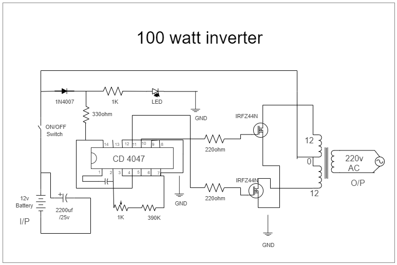 100 Watt Inverter Circuit Diagram | EdrawMax Template