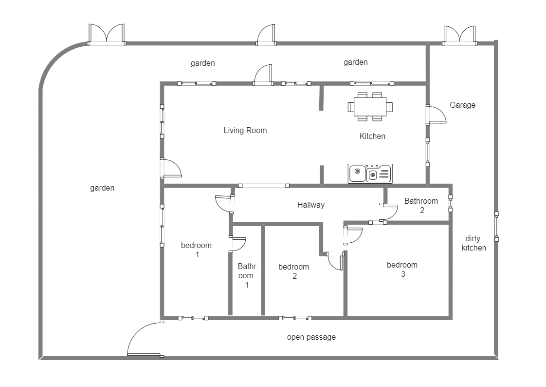 The below cottage floor plan diagram shows all the important parts of the floor plan. The floor includes a big porch, bedrooms, kitchen area, and guest room. In the cottage, the interior layout consists of the living room, kitchen, hallway, bedroom, secon