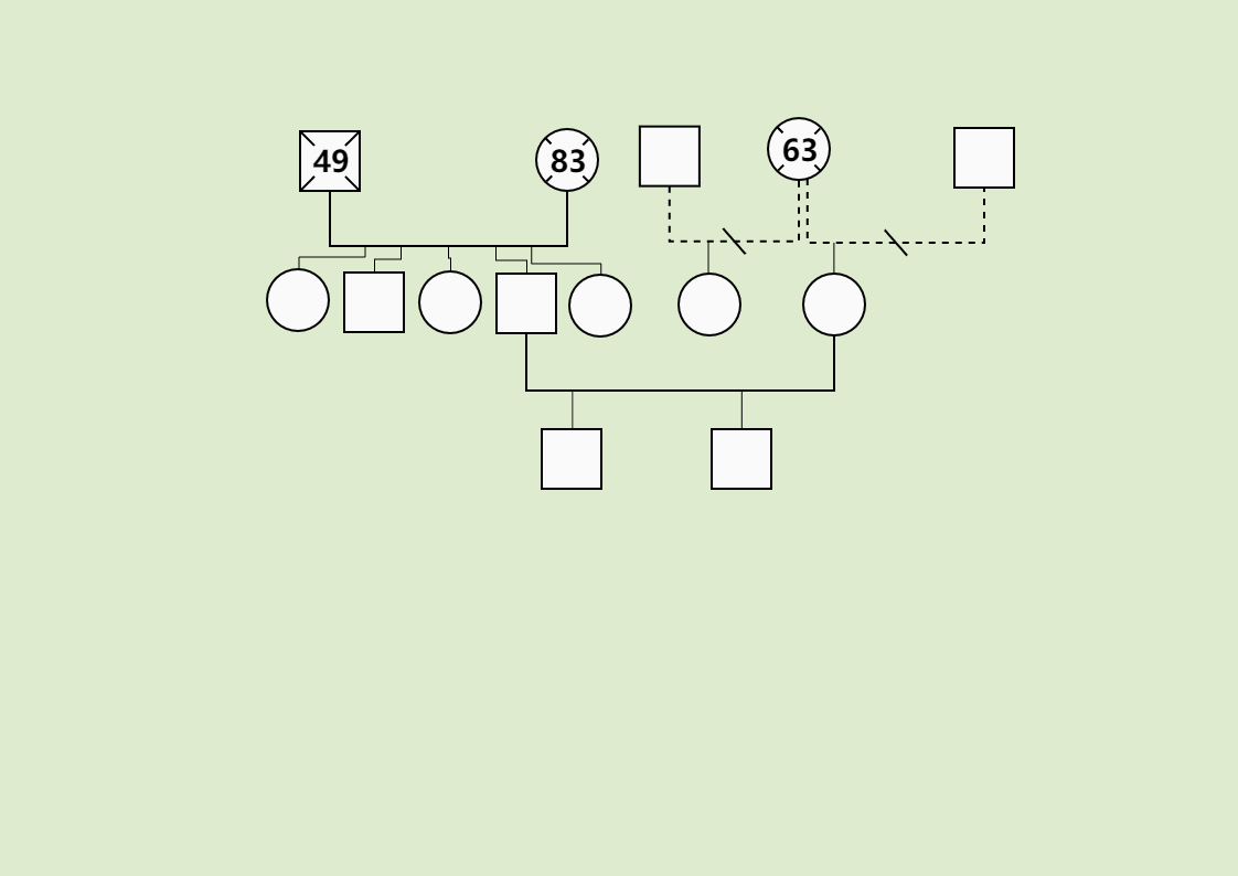 A genogram is a graphical representation of family relationships showing the quality and proximity of relationships and patterns across generations. You can make a similar kind of green genogram diagram using EdrawMax Online. The following green Genogram 