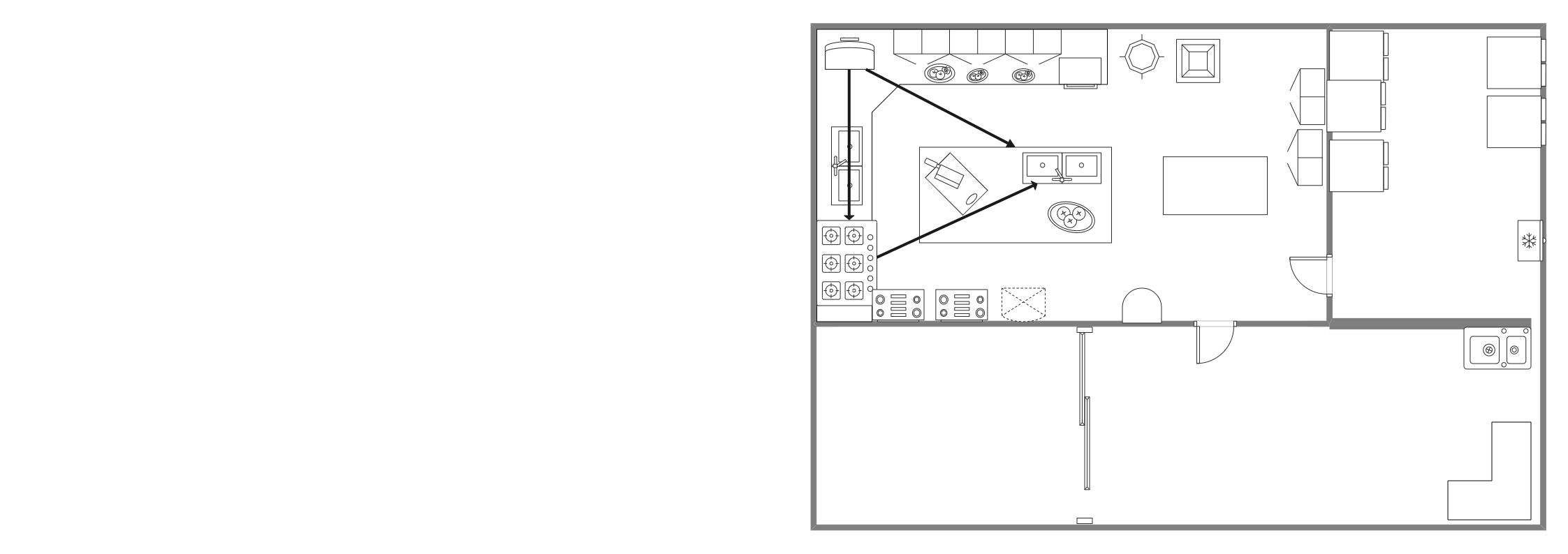 Detailed Kitchen Floor Plan shows important aspects of any kitchen, as seen from above. Strategic floor plans and space management, including furniture, displays, fixtures, lighting, and signage. As shown in the image, a detailed kitchen floor plan layout
