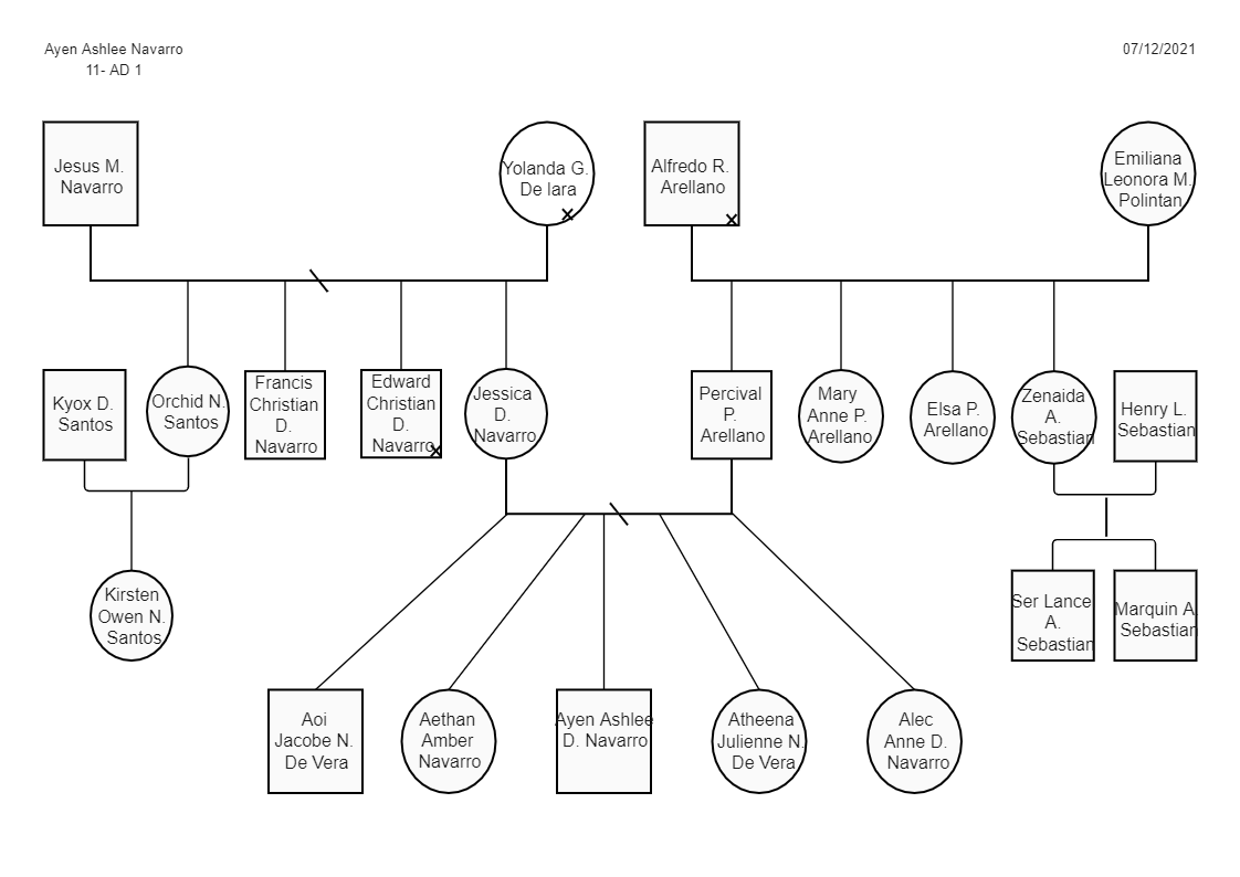 Ayen Family's Genogram makes it easier for professionals to identify where issues and concerns arise within the family. A genogram is also a very helpful tool in social work. When we refer to three generations in a family, we refer to Ayen's grandparent a
