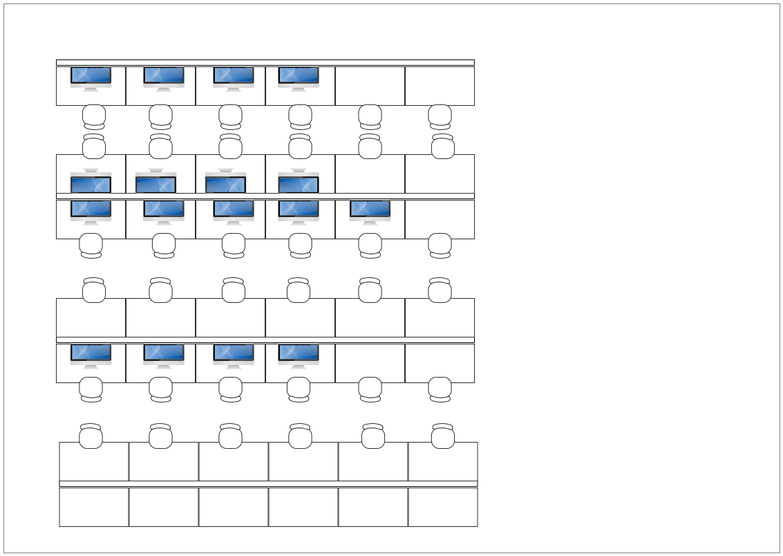 The layout diagram below shows the sitting arrangement of students or employees in a computer class or an office area. Computer labs also instruct students on computer use, programming, and related subjects. Laptop or Computer classrooms require regular u