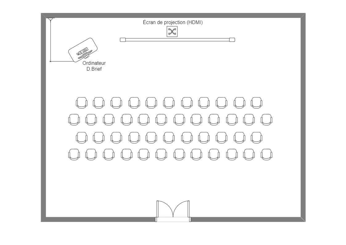 University Classroom floor plan diagram shows how a university classroom should be arranged. Since it will be a classroom, the floor plan should include a sitting arrangement for students, a faculty sitting area, board placement, computer system placement