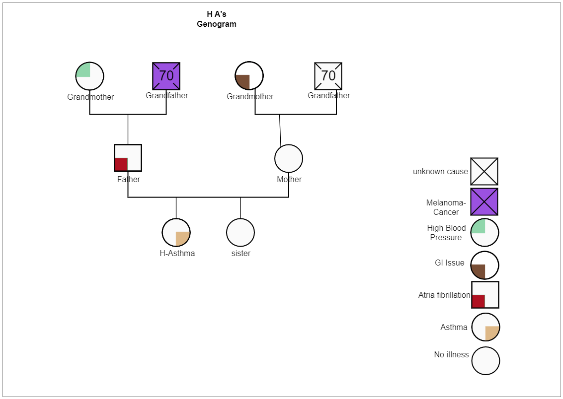 A genogram is a visual representation of a client's social interactions across time. Typically, these are familial ties. The genogram is useful for gathering data, examining relationship dynamics and behavioral patterns, developing client self-awareness, 