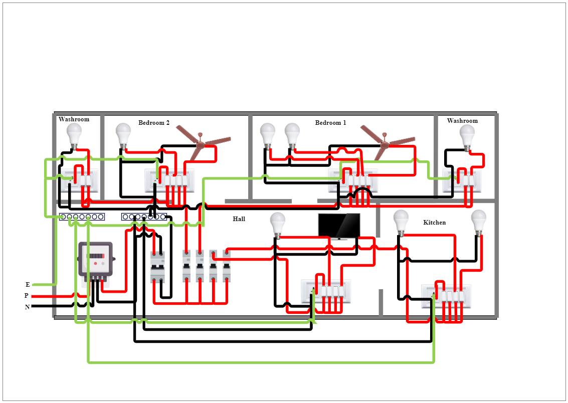 House Wiring For 2BHK EdrawMax Template