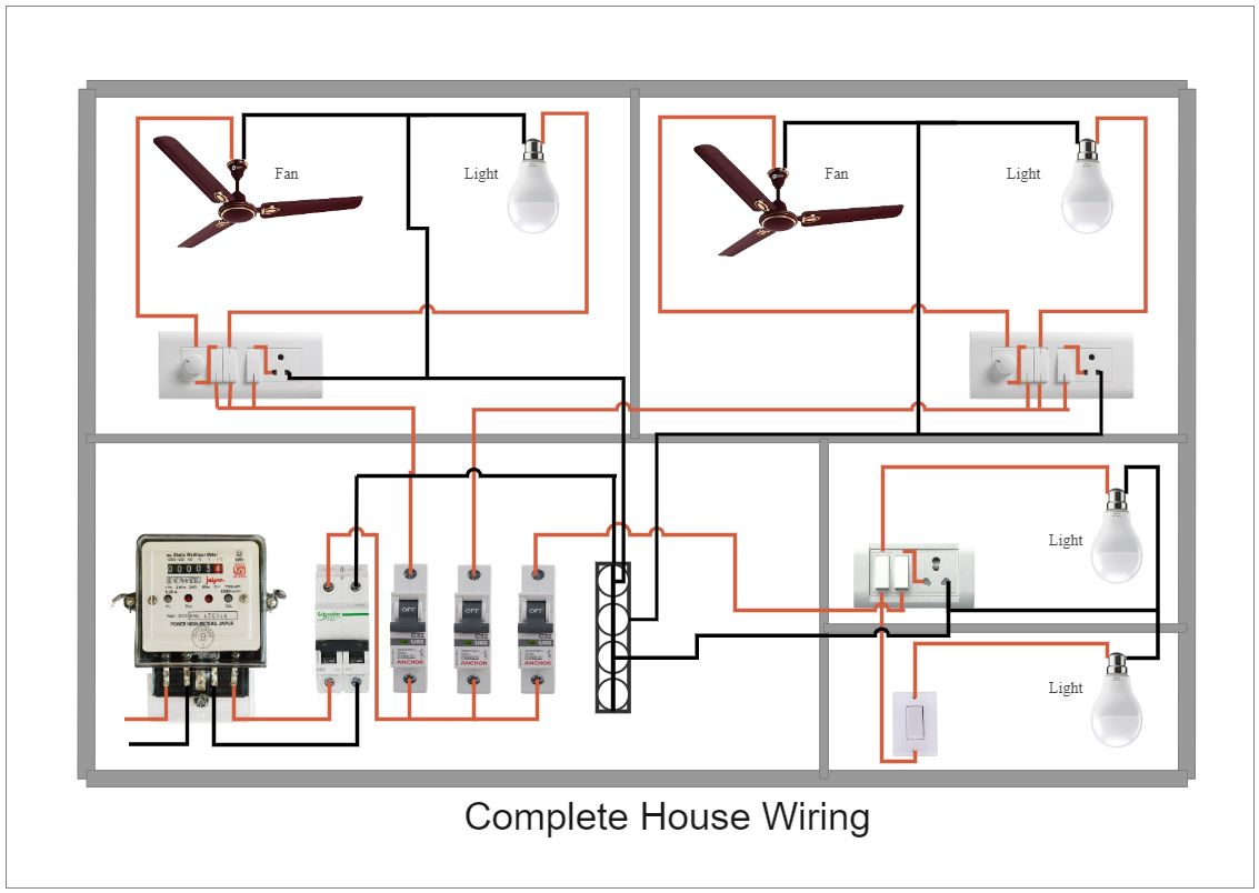 2BHK Complete House Wiring Drawing