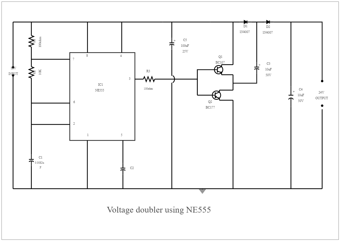 Voltage Doubler Using NE555 IC Circuit