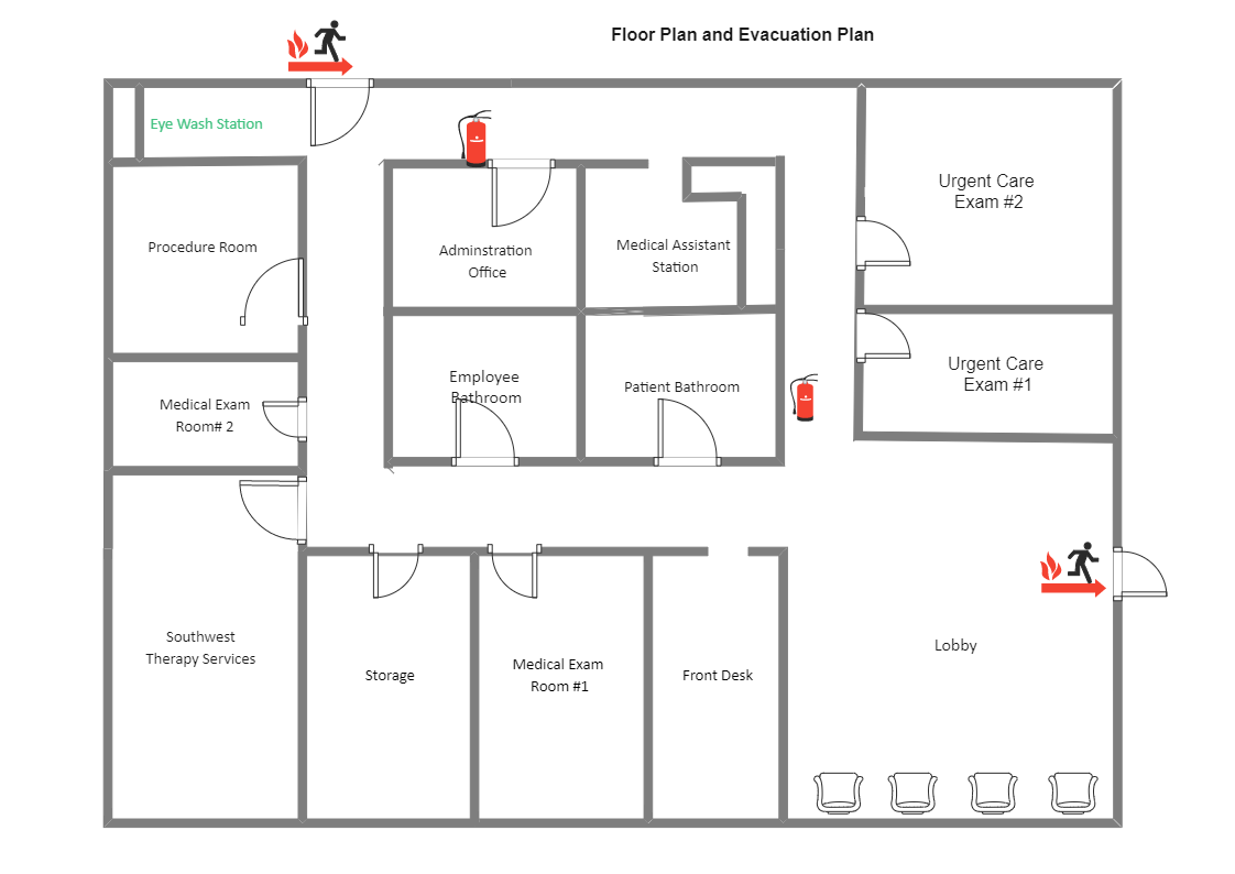 Here's an office floor plan. An office floor plan is a form of design that depicts the arrangement of your business space from above. The office floor plan will generally show the position of walls, doors, windows, staircases, and elevators, as well as an