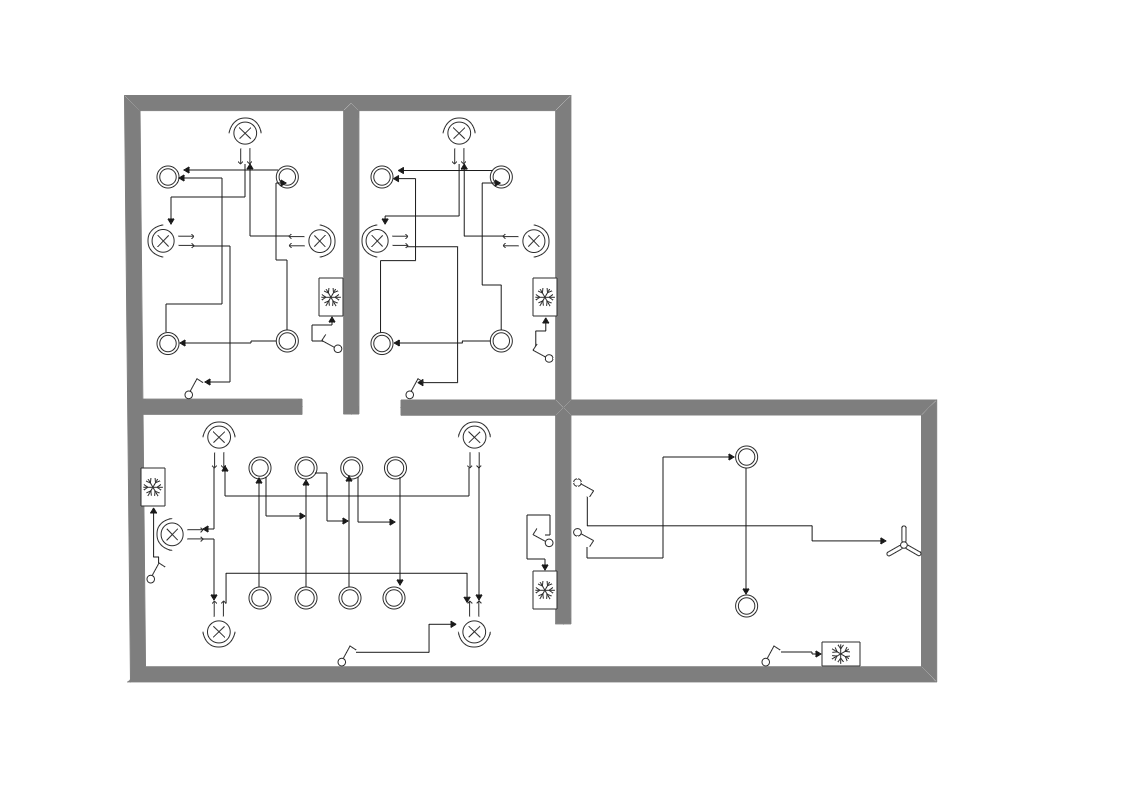 Here's a three room circuit diagram. A circuit diagram is a diagram that depicts an electrical circuit in graphical form. A circuit diagram, also known as an electrical diagram, basic diagram, or electronic schematic, is a graphical depiction of an electr