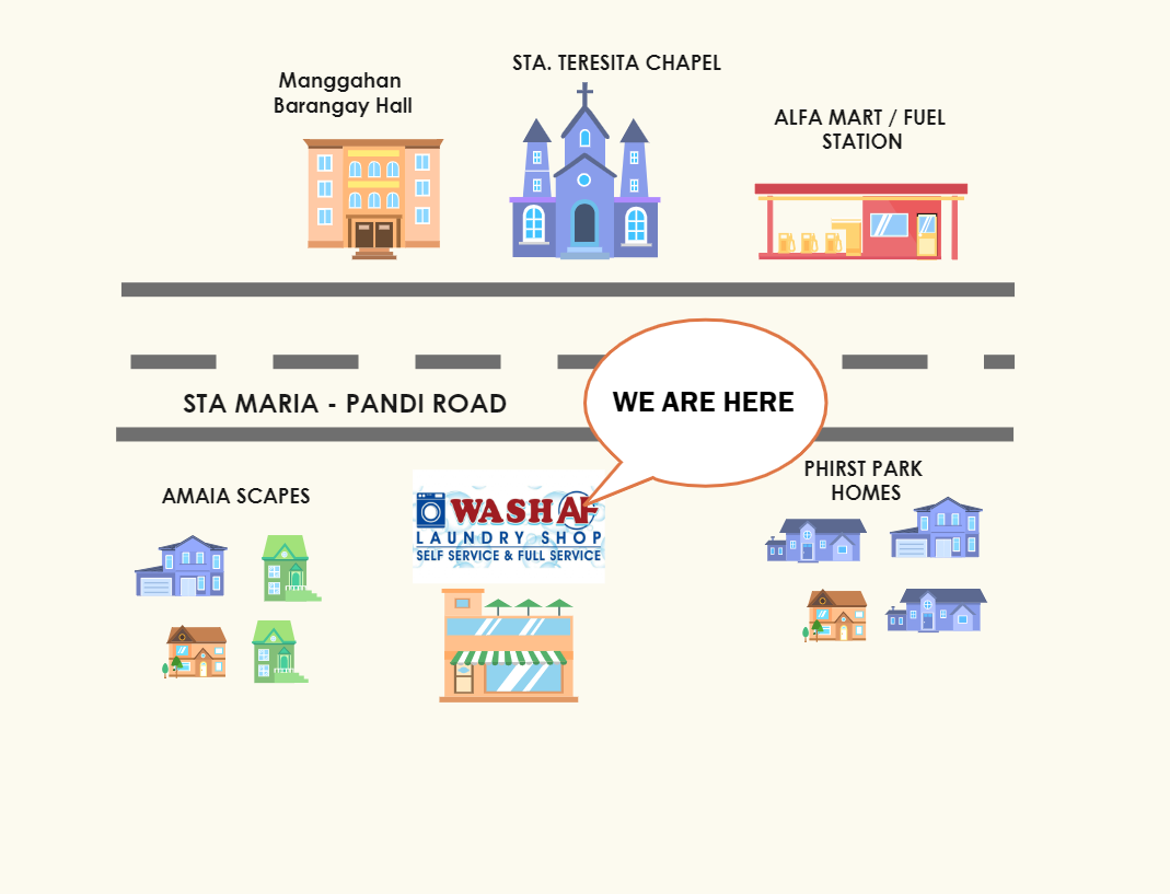 Here's a directional map for a laundry shop at Manggahan, Sta Maria Bulacan. A directional map is one that is made up of transportation and mass transit forms such highways, parkways, junctions, road and street signage, routes, railroad tracks, transit te