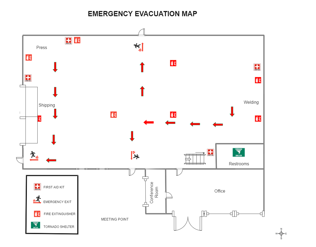 Here's an office evacuation plan. If an emergency occurs, the building management department must guarantee that the evacuation is conducted in a timely and orderly manner. To do this, the building management should create an emergency evacuation plan tha