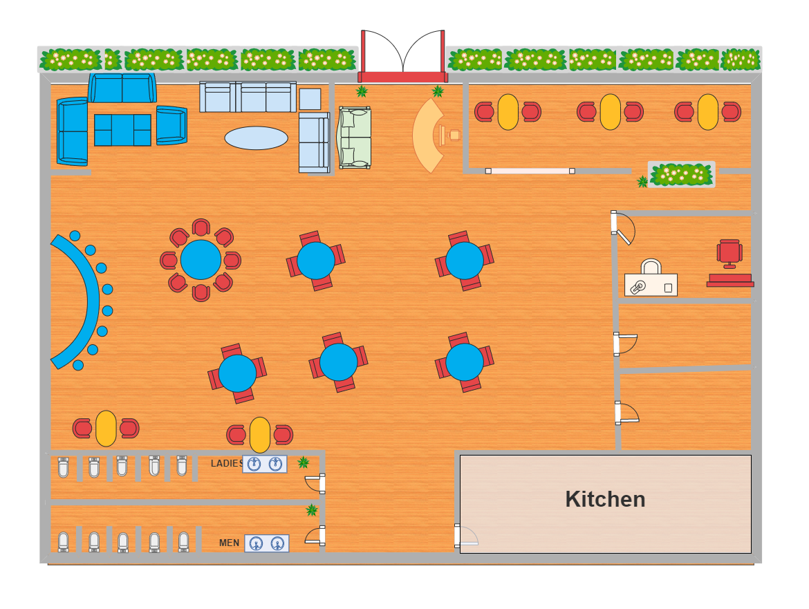 Here is a restaurant floor plan, from which you can see the kitchen, cashier, dining area arranged. Floor plans are one such tool that bonds between physical features such as rooms, spaces, and entities like furniture in the form of a scale drawing. In sh