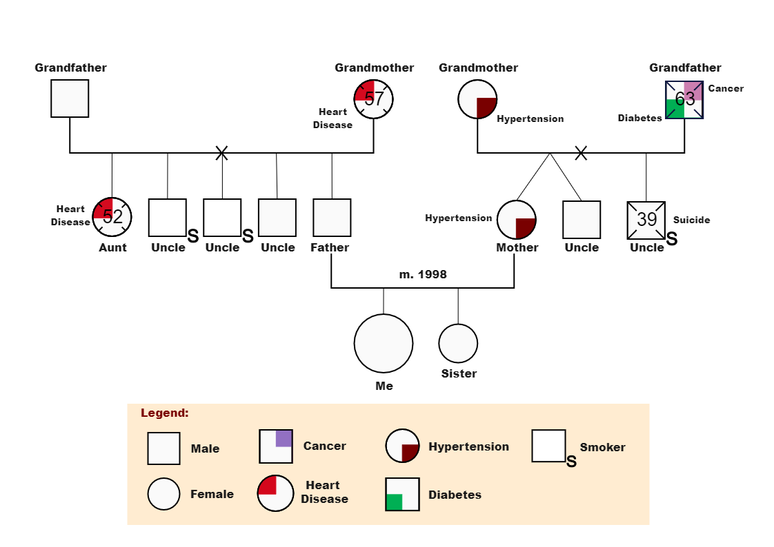 A medical genogram is a sort of genogram that incorporates graphical representations of medical problems such as age, cause of death, inherited features, and any other information that may be used to determine disease risk. To make a medical genogram, fir
