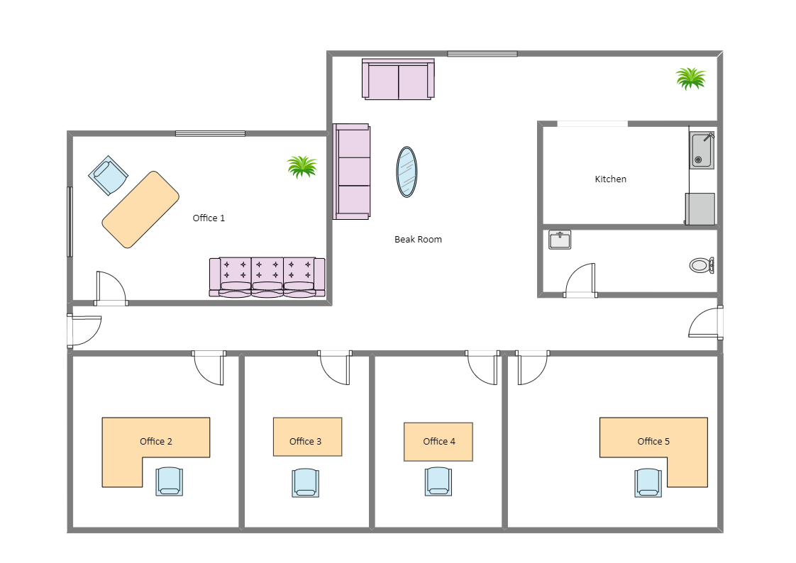 5 Rooms Office Floor Plan