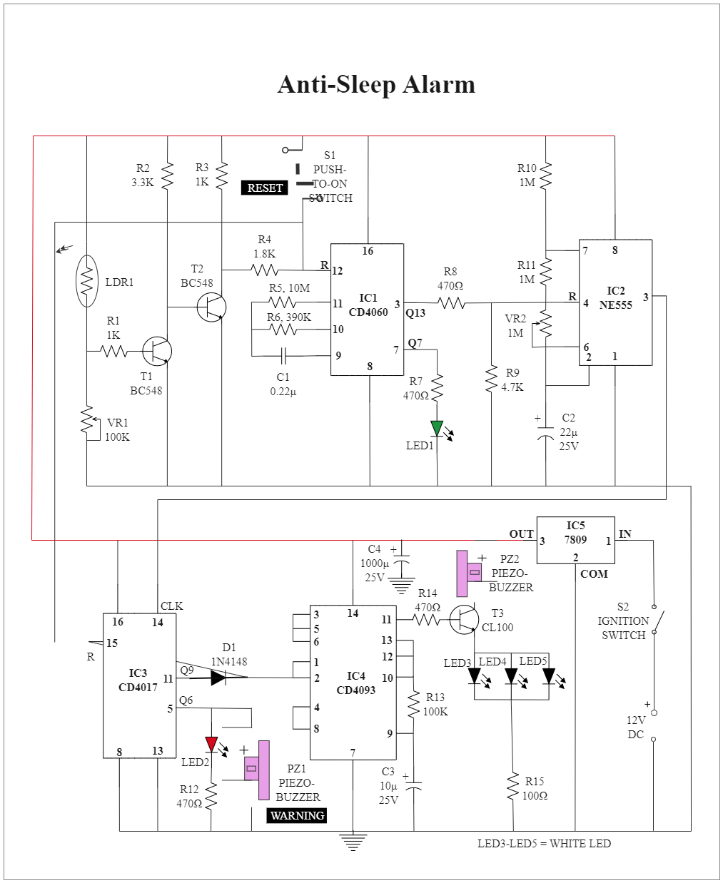 Anti-Sleep Alarm Circuit Diagram