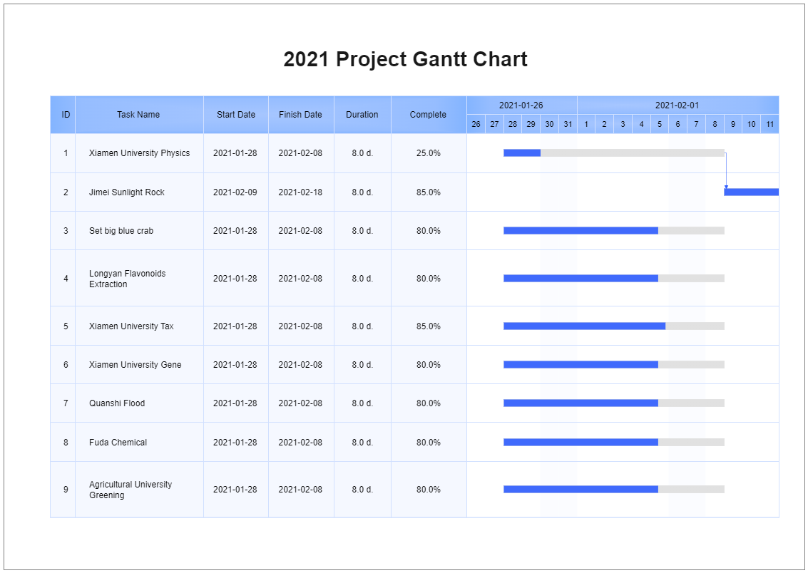 2021 Project Gantt Chart