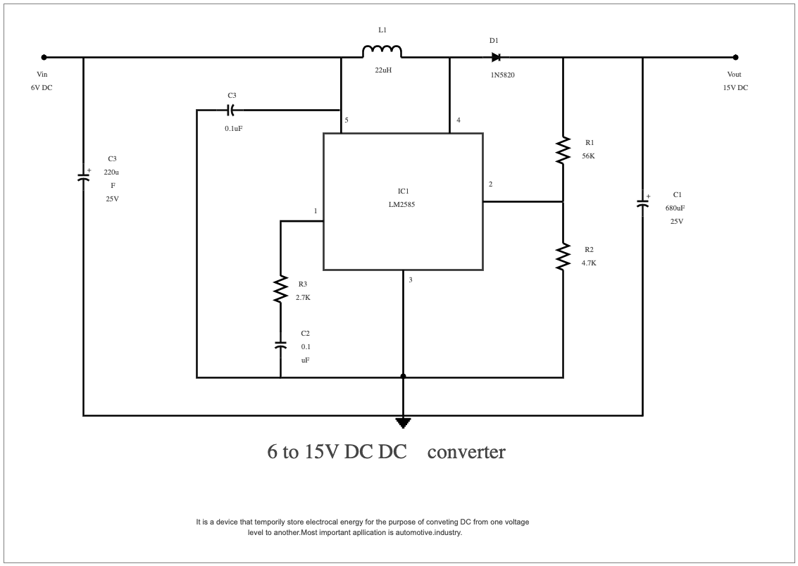 6 Volt DC to 15 Volt DC Converter Circuit Diagram