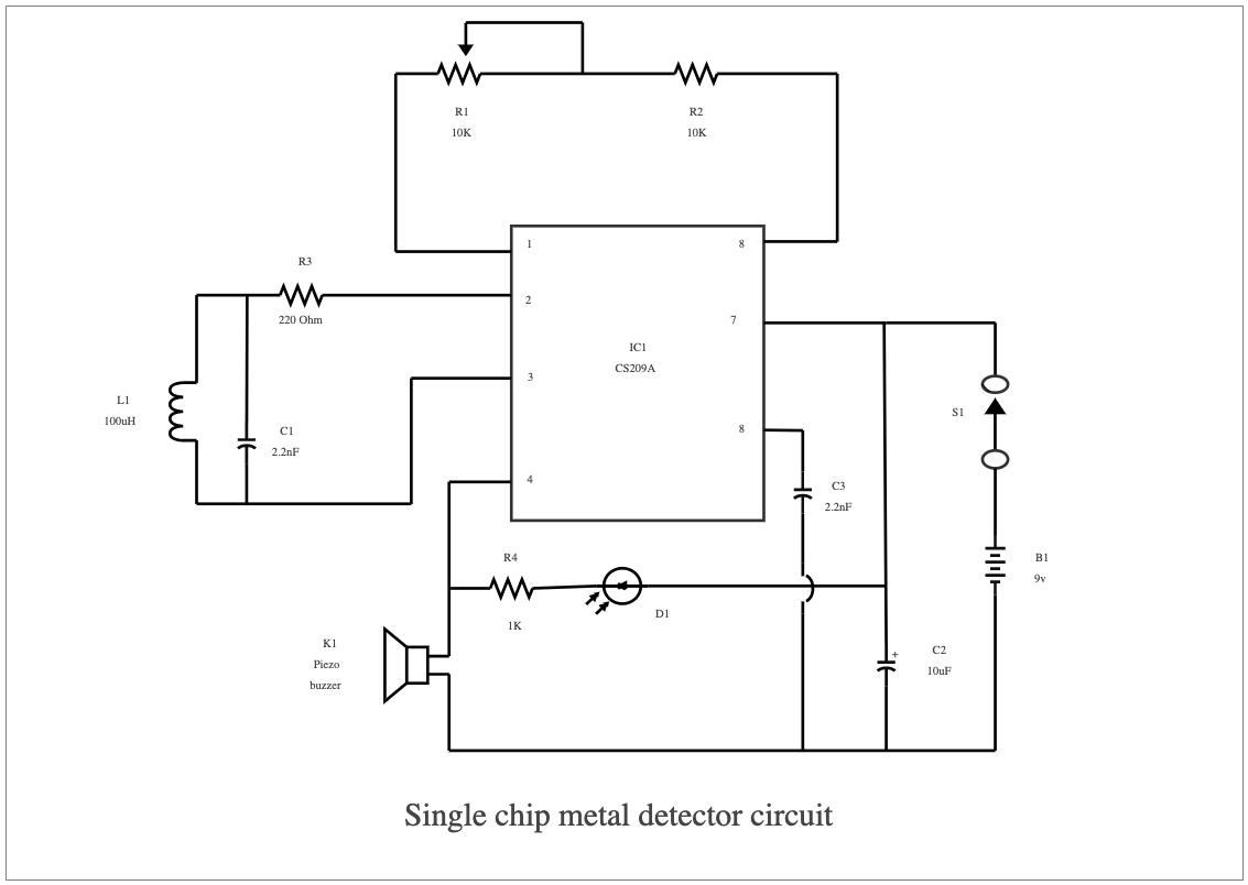 Single Chip Metal Detector Circuit Diagram
