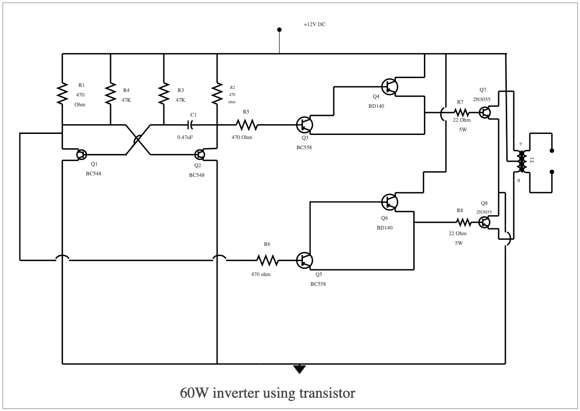 60-Watt Inverter Using With Transistor Circuit