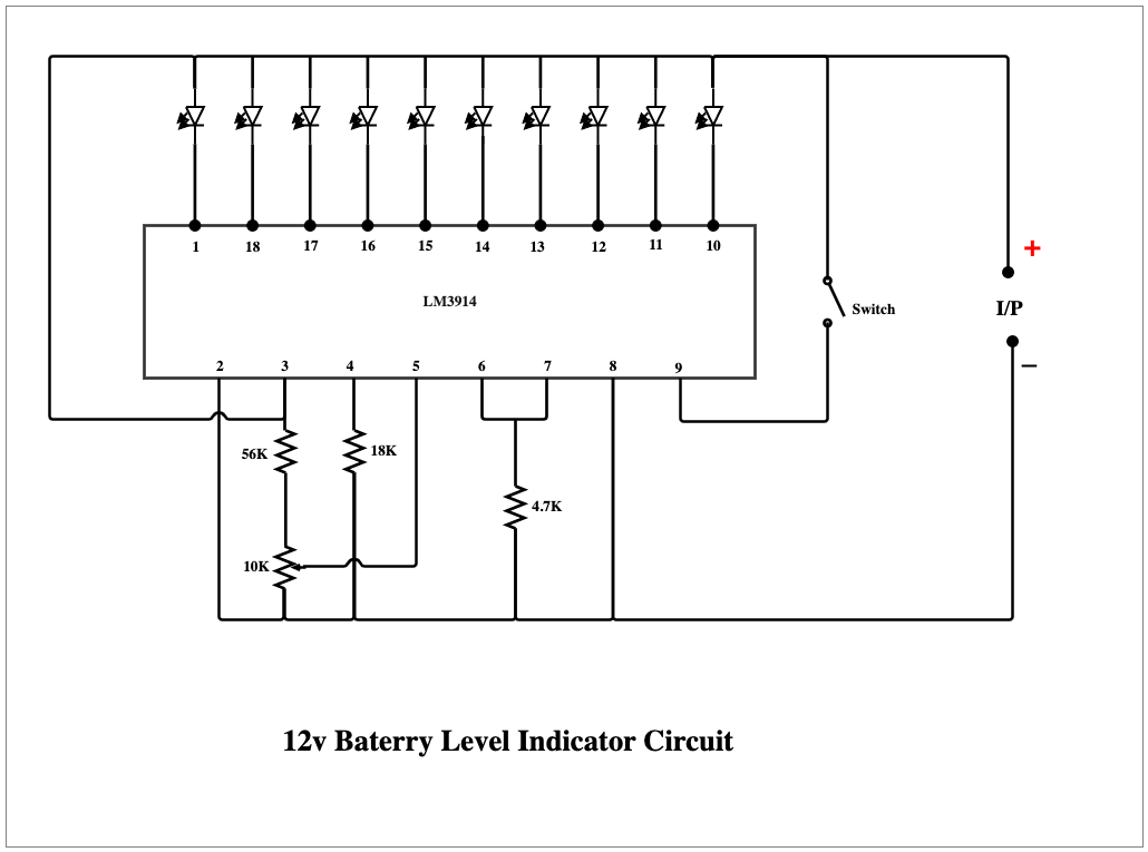 12v Baterry Level Indicator Circuit Diagram