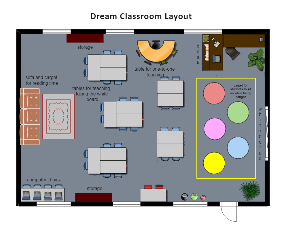 This is a dream classroom layout designed on EdrawMax. Just sign up for EdrawMax and try to finish your design.