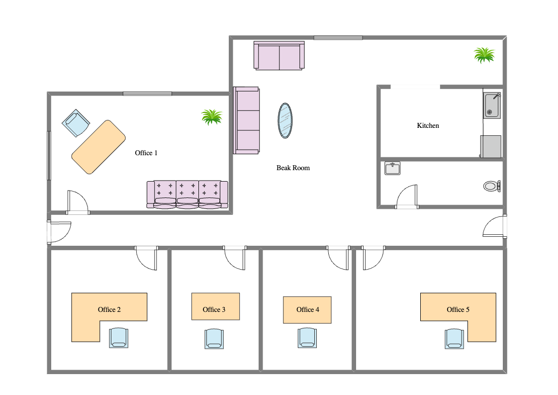 Office Floor Plan Layout With Kitchen Area | EdrawMax Templates