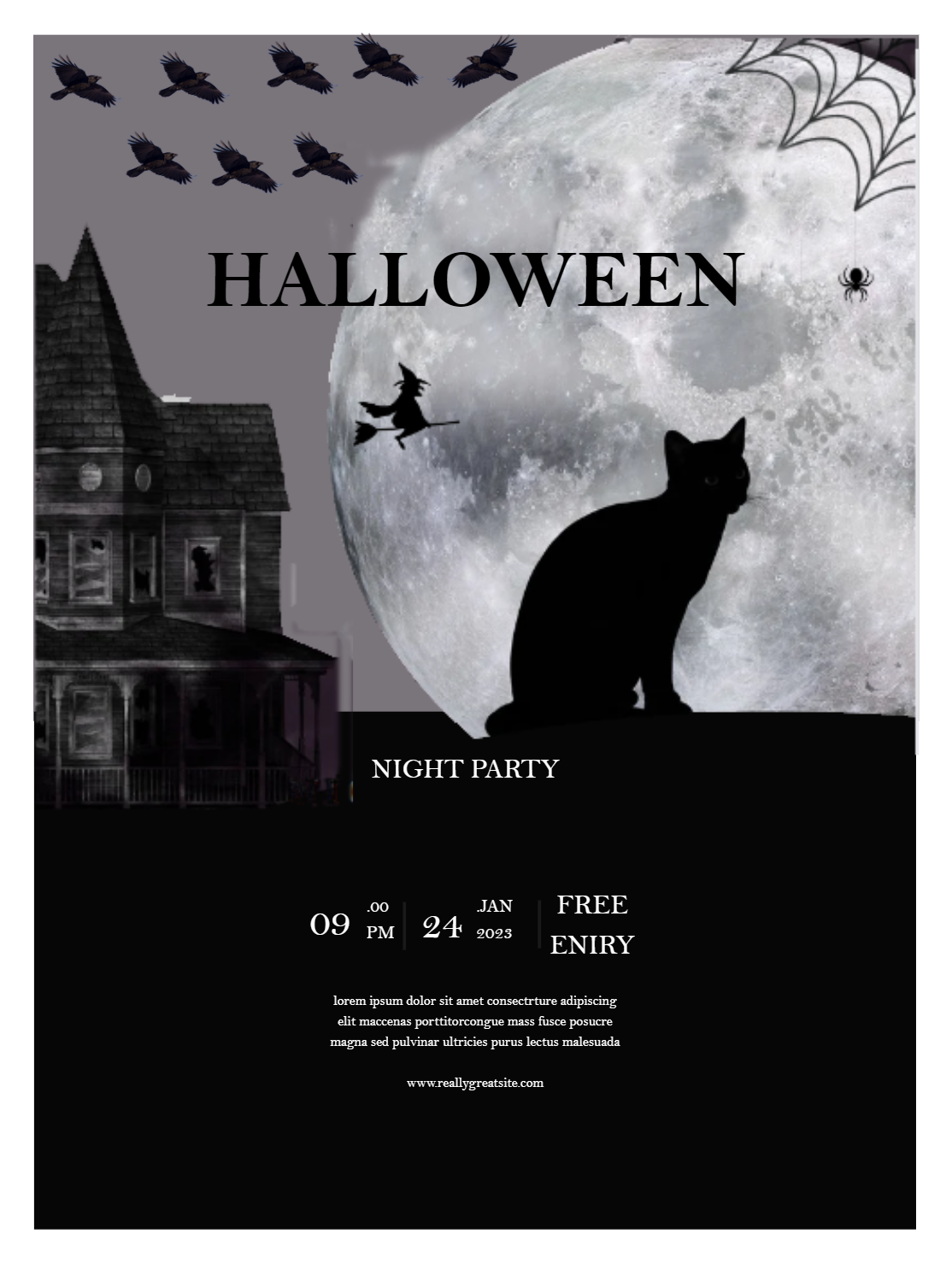 Black and White Illustration Halloween Invitation