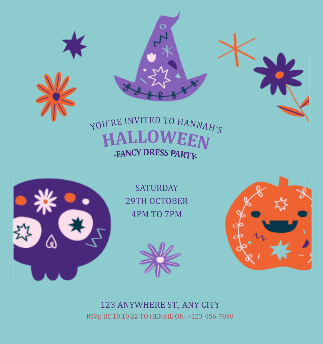 Purple Whimsical Halloween Party Invitation