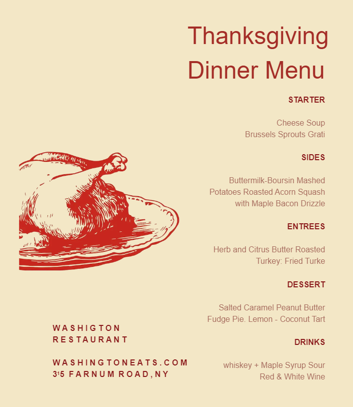 Thanksgiving Dinner Menu Template Ideas
