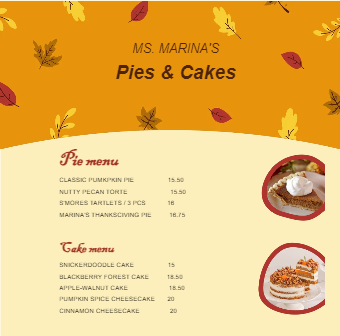 Thanksgiving Menu Online Template Examples