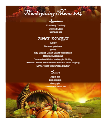 Thanksgiving Menu Template Resources