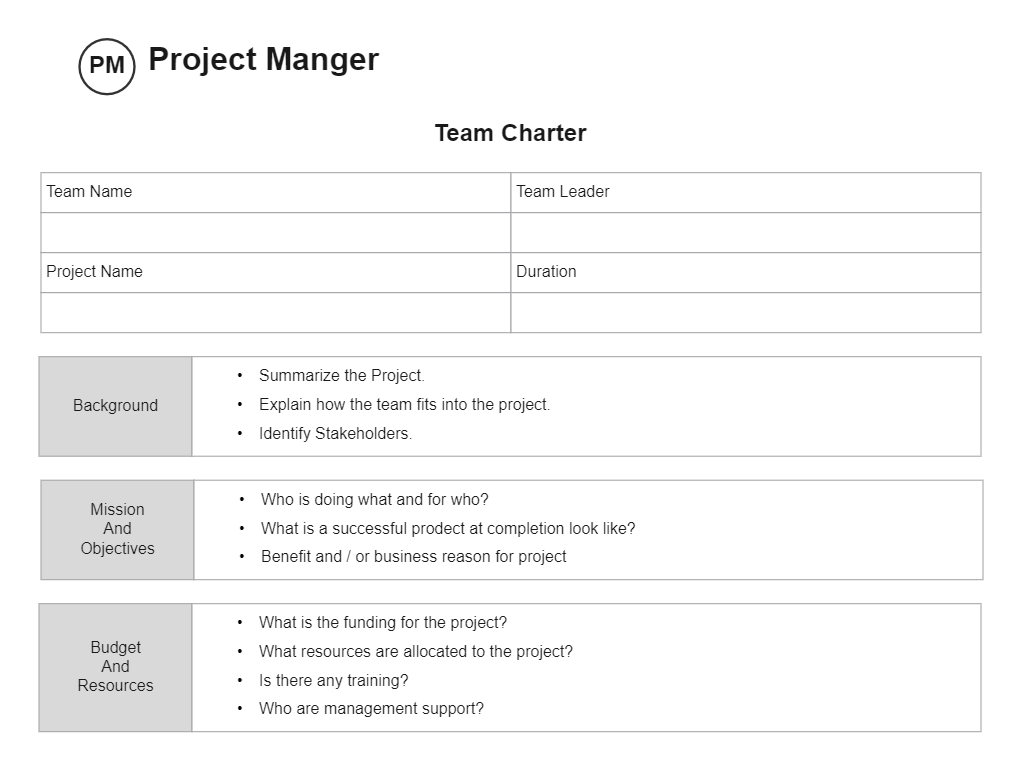 Team Charter Template For Word