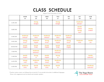 Yoga Class Plan Template New Class Schedule Template 36 Free Word Excel  Documents