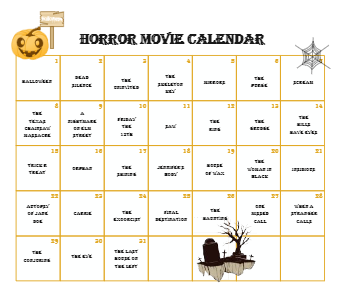 Horror Movie Calendar