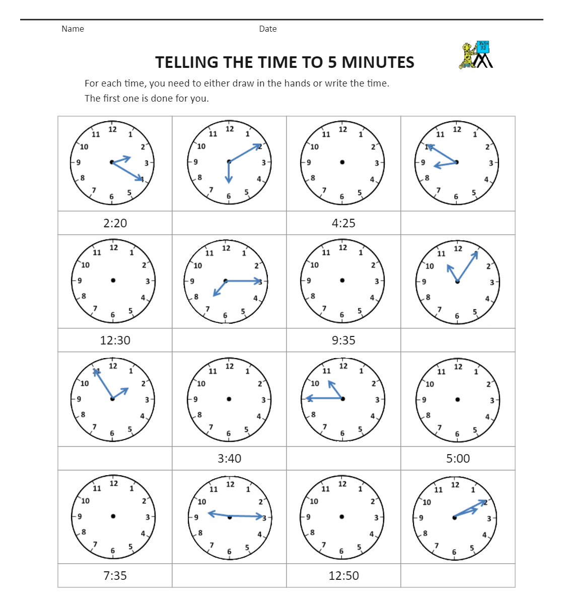Grade 3 Telling The Time Worksheet