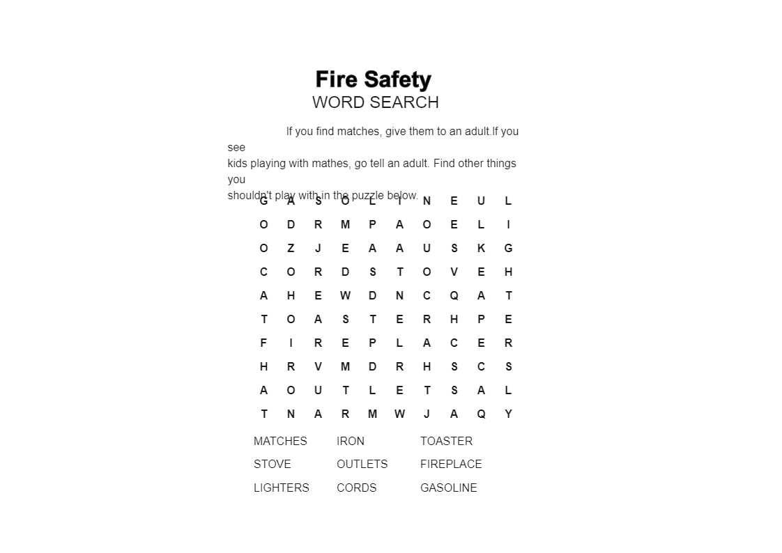 Fire Safety Worksheet