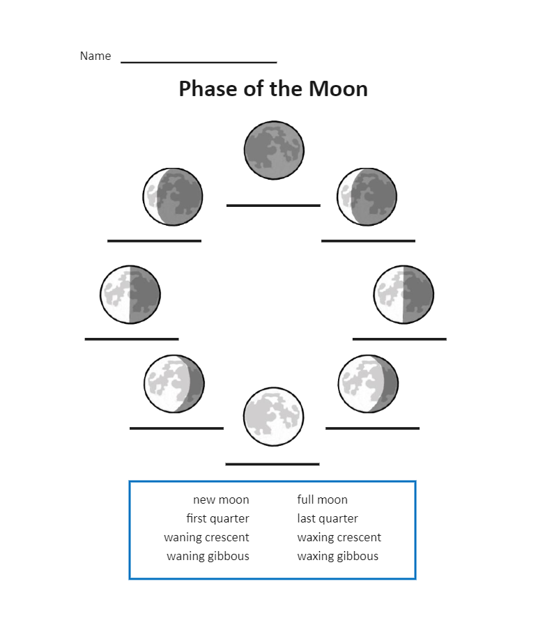 Science Worksheet Moon Example