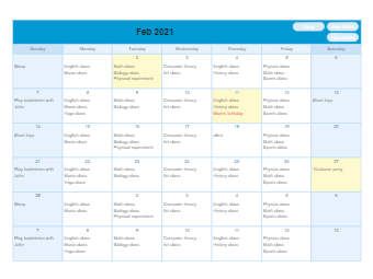 Month Calendar Of Classes