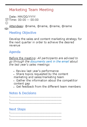 Marketing Team Meeting Agenda