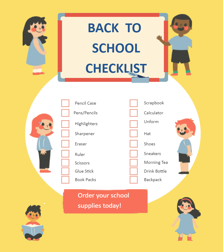 Cartoon Back To School Checklist
