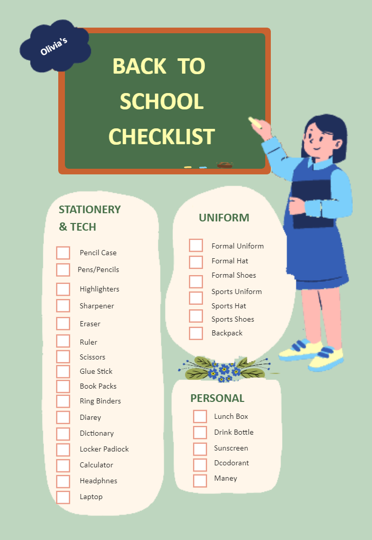 Cute Illustrated Back To School Checklist