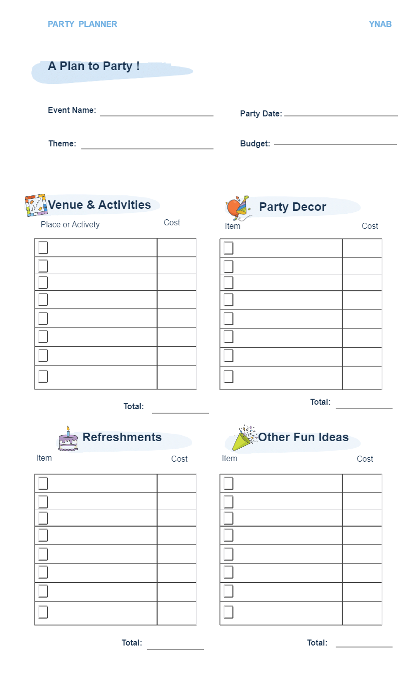 Party Plan Checklist
