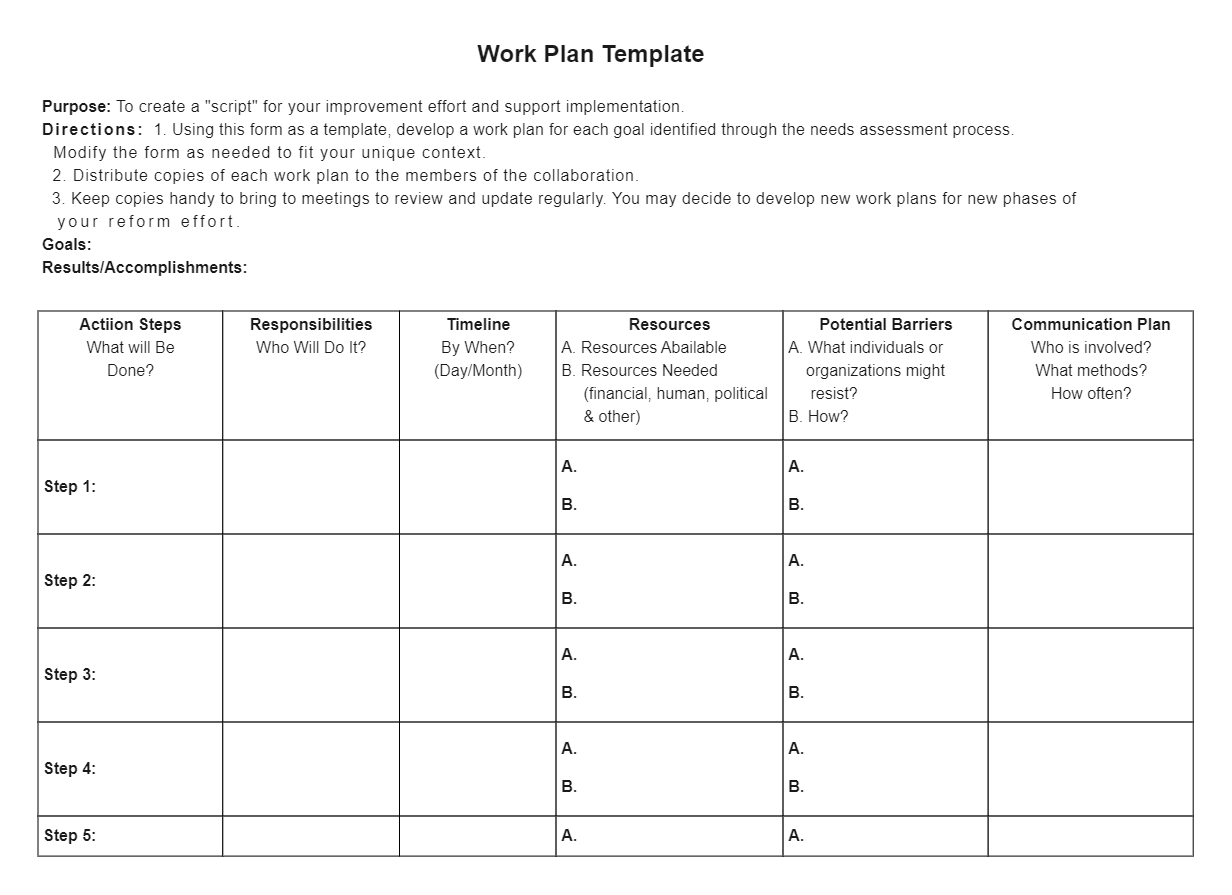 Employee Work Plan Template for Word