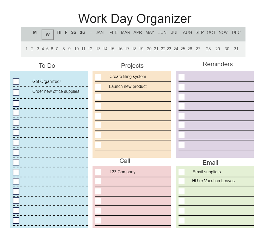 Work Day Organizer Planner Page