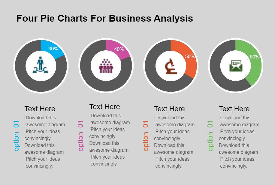Four Pie Chart For Business Analysis Template