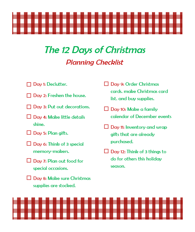 12 Days Christmas Planning Checklist