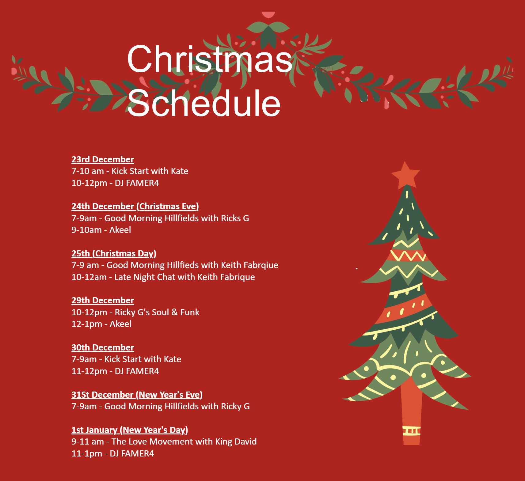 Christmas Schedule Template Online