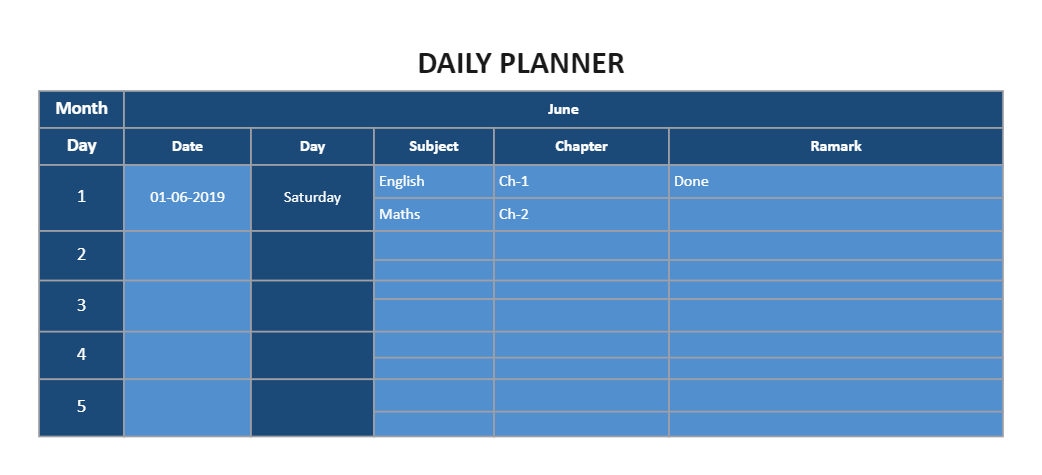 Daily Study Planner Excel Template